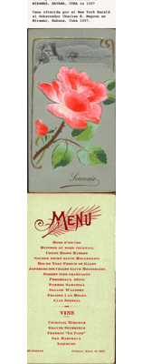 Menú de la cena ofrecida al gobernador provisional de Cuba Charles E. Magoon. 1907