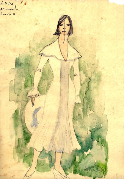 Boceto de diseño de traje para el segundo cuento de la película Lucía. Imagen tomada de La jiribilla.